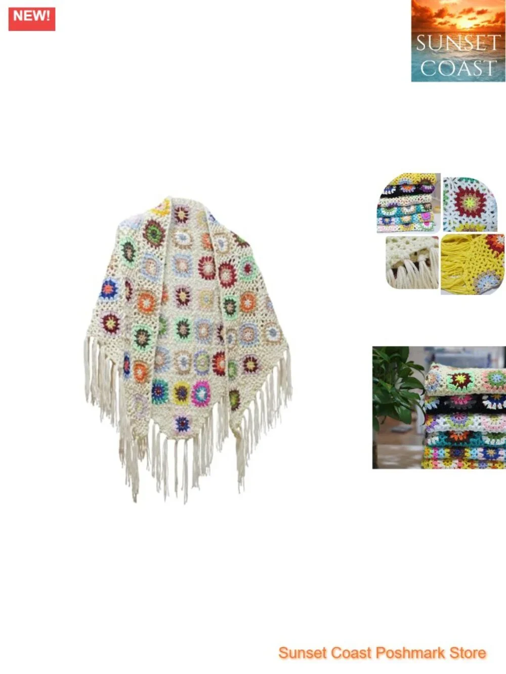 Handmade Crochet Fringed Poncho Cape Shawl Wrap Women Boho Wraps